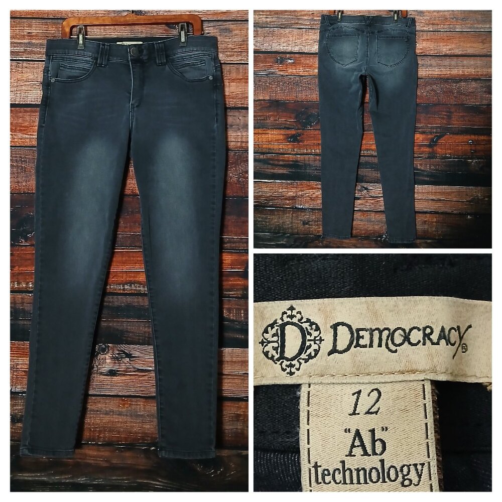 Democracy Jeans Size 12 AB Technology Skinny Mid Rise Washed Black Denim Stretch